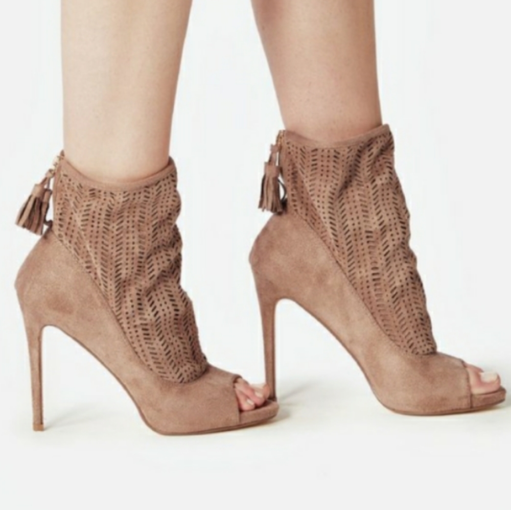 JustFab suede open toe booties